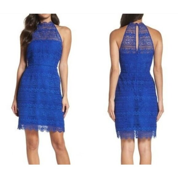 BB Dakota Halter‎ Neck Lace Dress Navy 2 - Picture 1 of 4